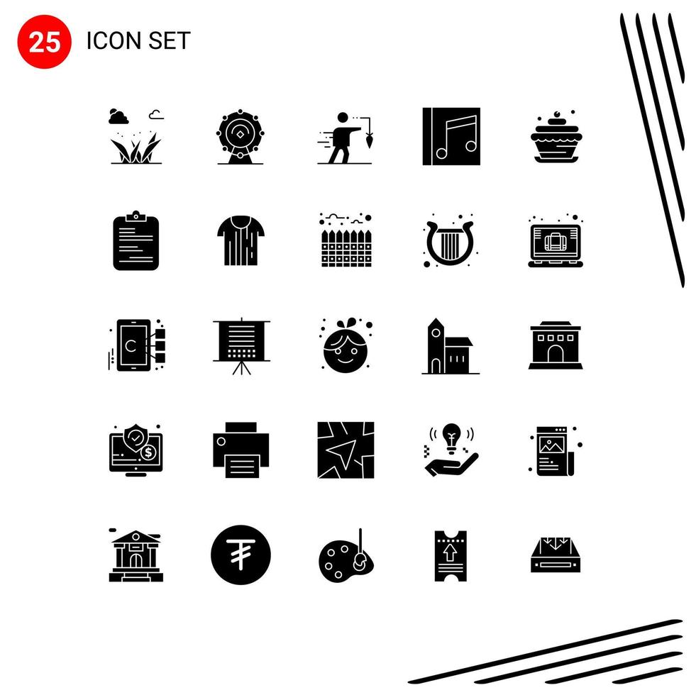 Mobile Interface Solid Glyph Set of 25 Pictograms of songs music aspiration media goal Editable Vector Design Elements