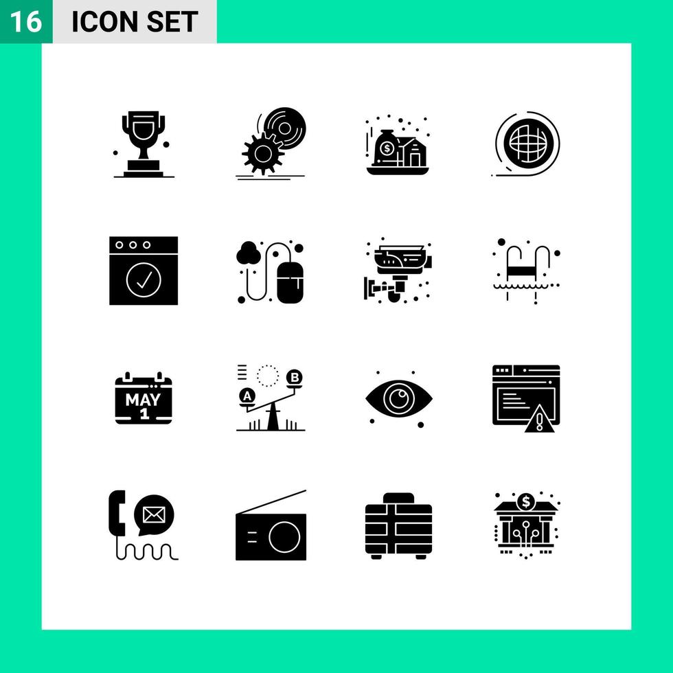 Set of 16 Modern UI Icons Symbols Signs for terra planet dvd environment care Editable Vector Design Elements