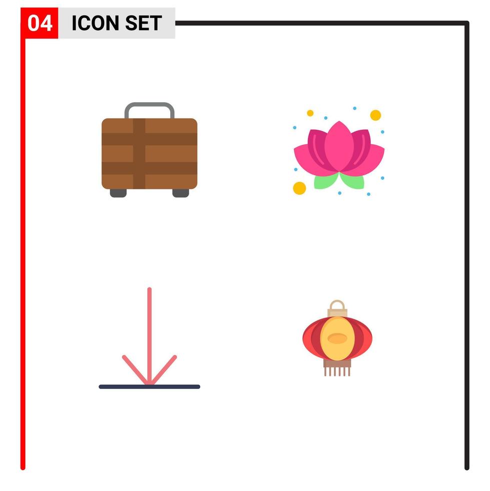 Pack of 4 creative Flat Icons of beach lantern travel plant china Editable Vector Design Elements