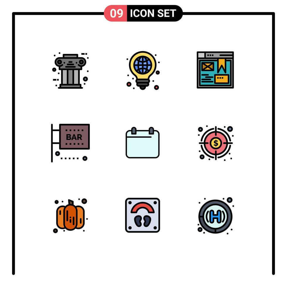 Stock Vector Icon Pack of 9 Line Signs and Symbols for media and entertainment food and drink light bar design Editable Vector Design Elements