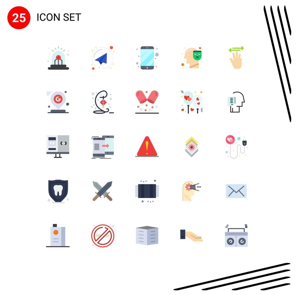 Mobile Interface Flat Color Set of 25 Pictograms of up hand mobile face mind Editable Vector Design Elements
