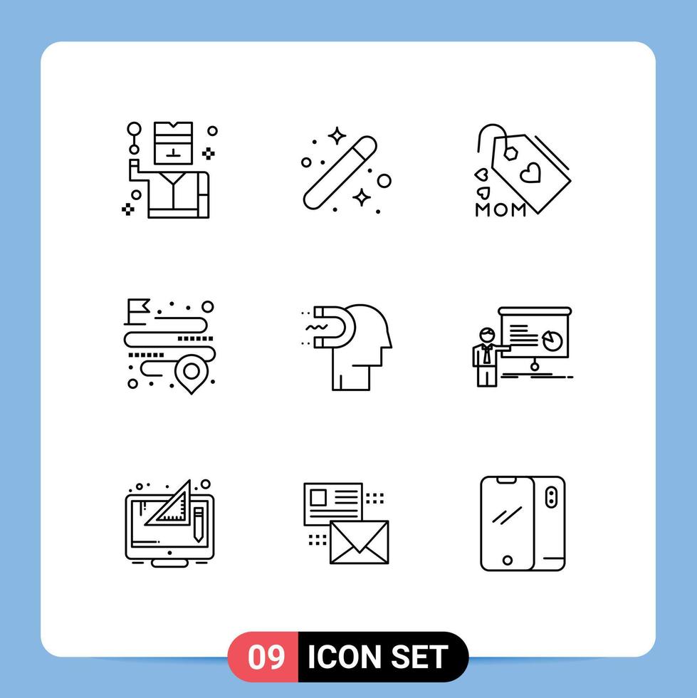 Group of 9 Modern Outlines Set for power of influence map graphical location mother Editable Vector Design Elements