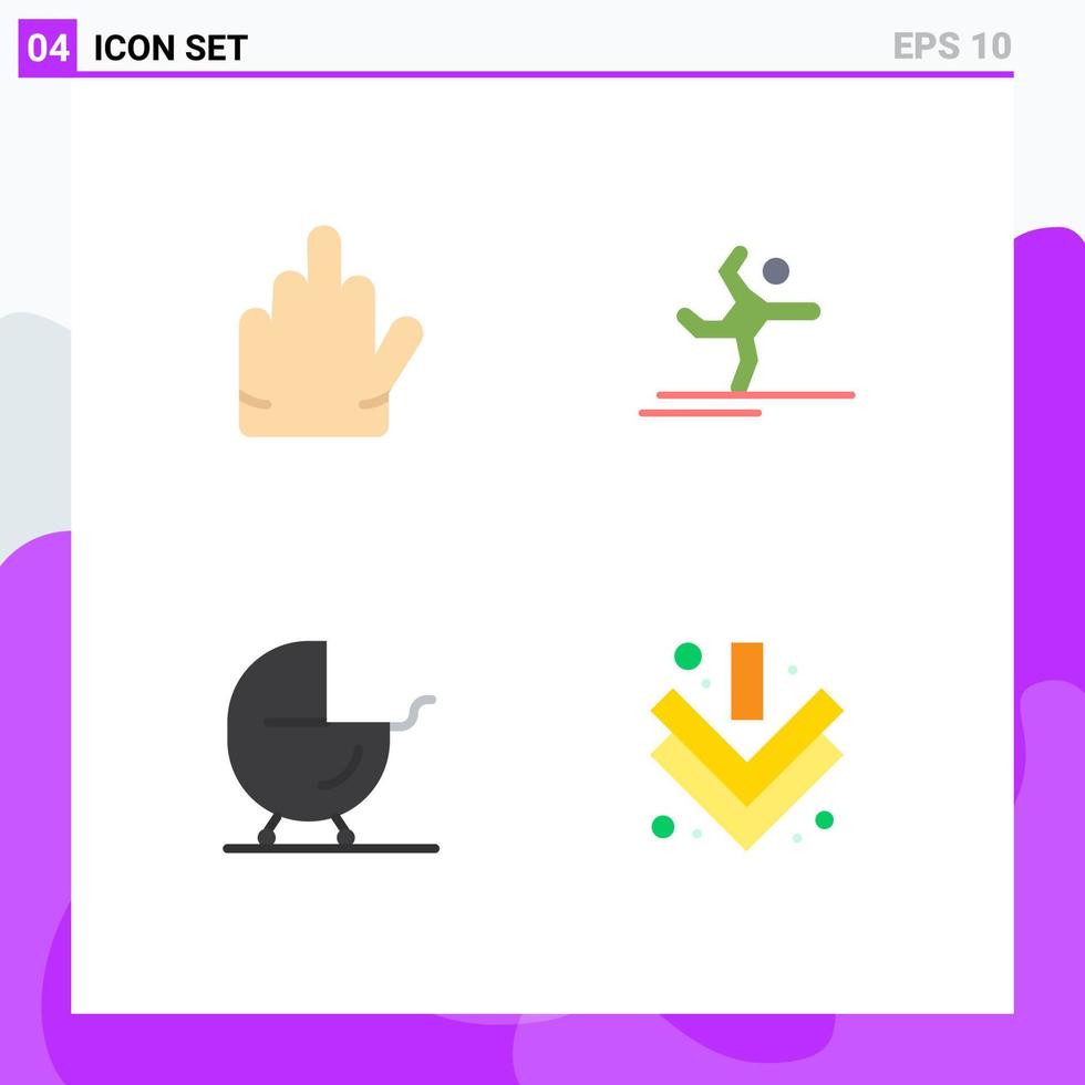 conjunto moderno de 4 iconos y símbolos planos, como atleta de carro de gestos, elementos de diseño vectorial editables de flecha de estiramiento vector