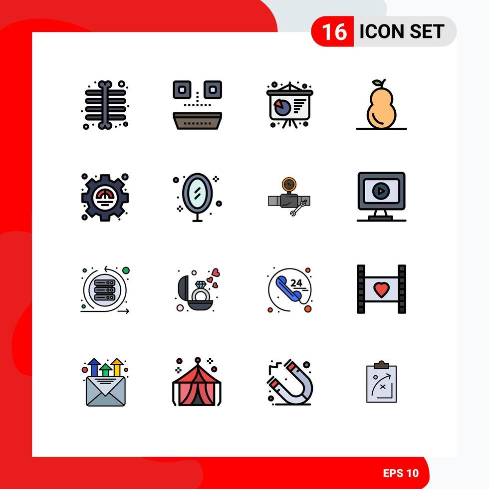 Group of 16 Modern Flat Color Filled Lines Set for furniture performance conference poster excellency pear Editable Creative Vector Design Elements