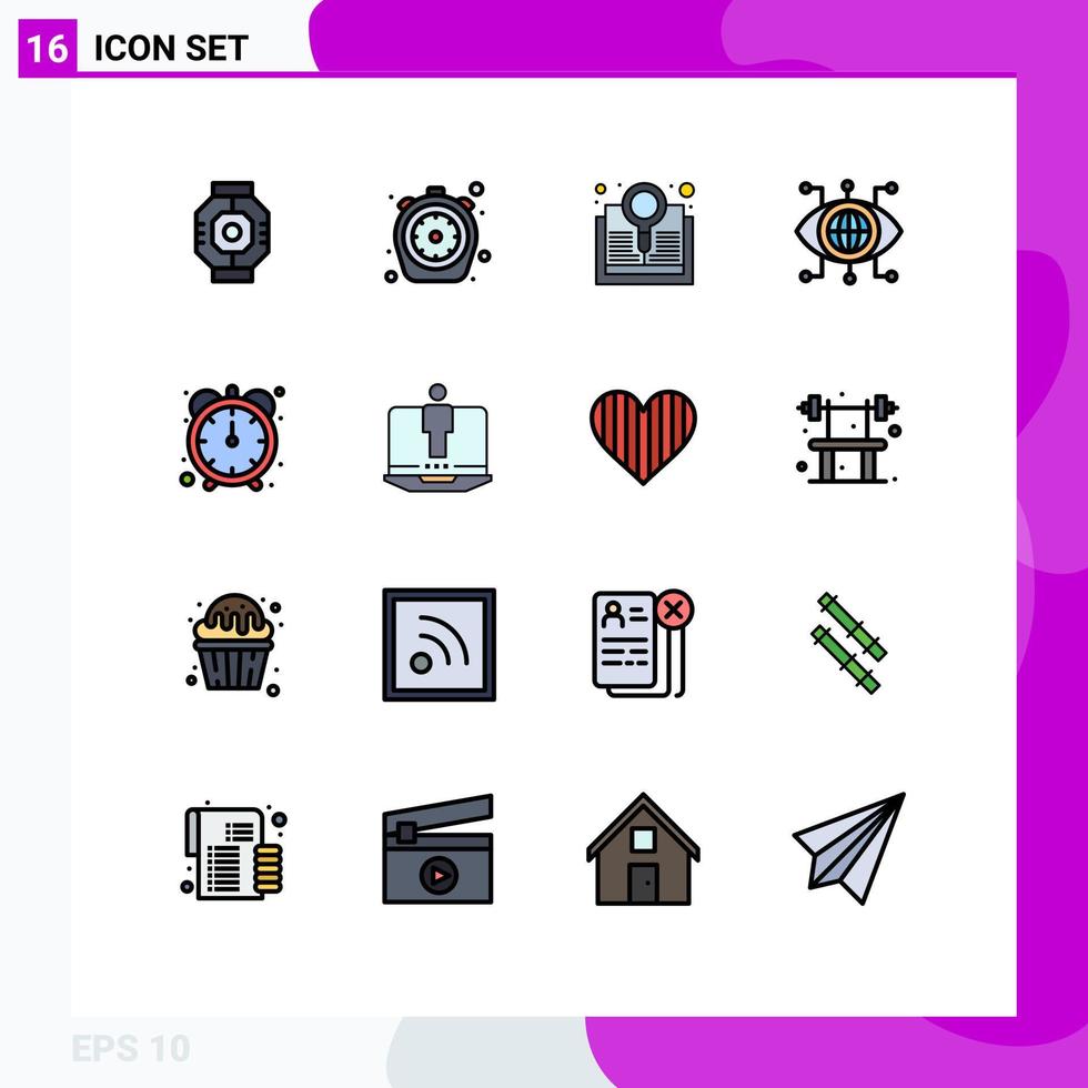 Flat Color Filled Line Pack of 16 Universal Symbols of vision manager time data research Editable Creative Vector Design Elements