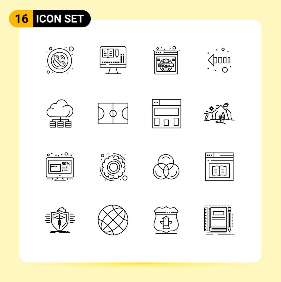 Pictogram Set of 16 Simple Outlines of server left page direction world Editable Vector Design Elements