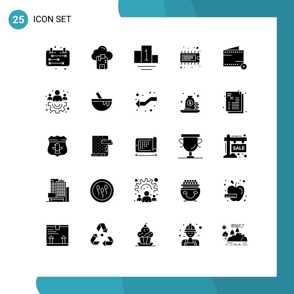 Pack of 25 Modern Solid Glyphs Signs and Symbols for Web Print Media such as wallet commerce podium add electronic Editable Vector Design Elements