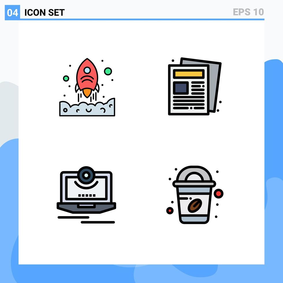 4 Creative Icons Modern Signs and Symbols of launching camera up paper monitor Editable Vector Design Elements