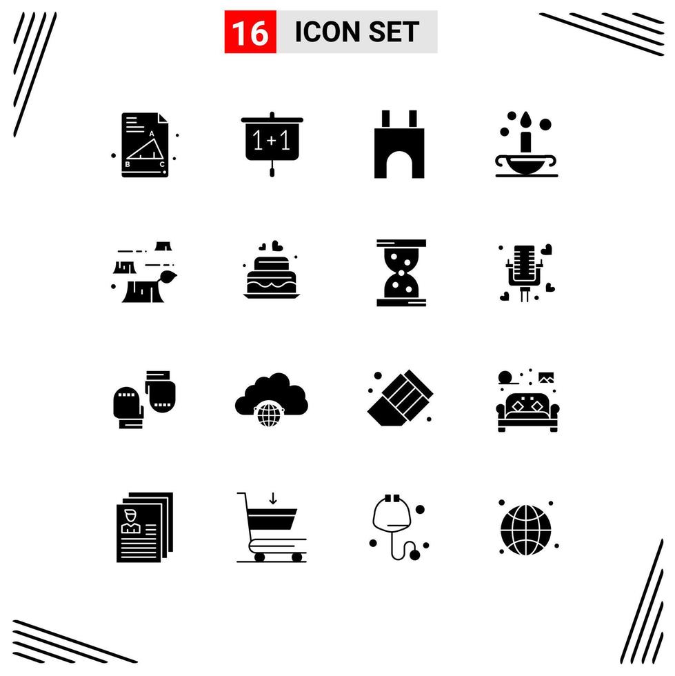 Solid Glyph Pack of 16 Universal Symbols of deforestation lamp castle building islam aladdin Editable Vector Design Elements