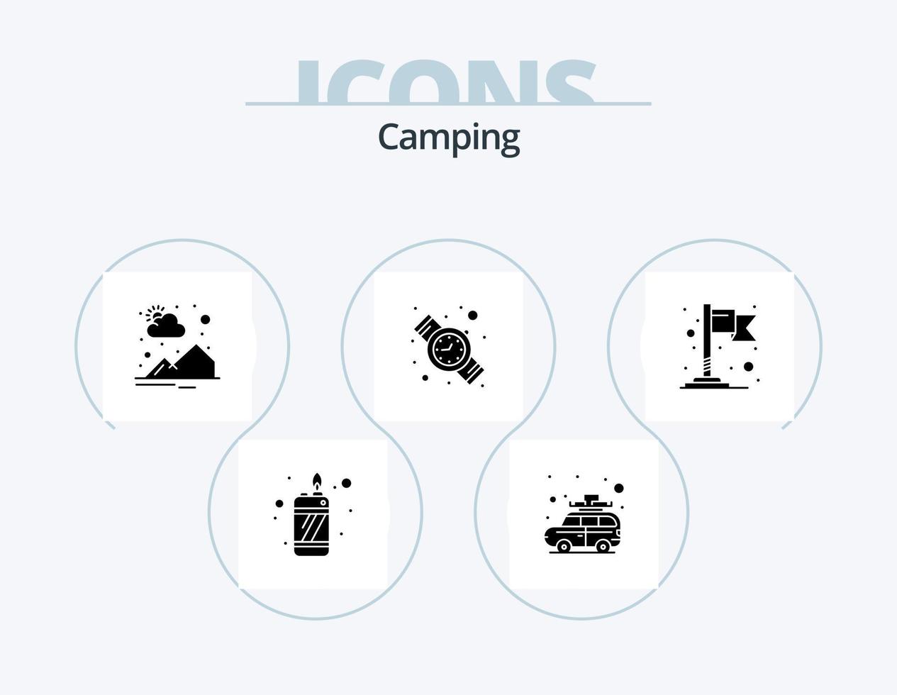 paquete de iconos de glifo de camping 5 diseño de iconos. . localización. montaña. bandera. hora vector