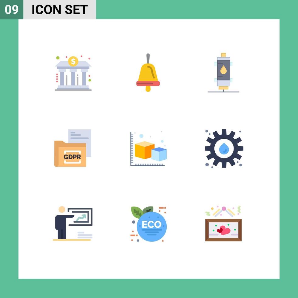 Set of 9 Vector Flat Colors on Grid for folder document heater data gas Editable Vector Design Elements