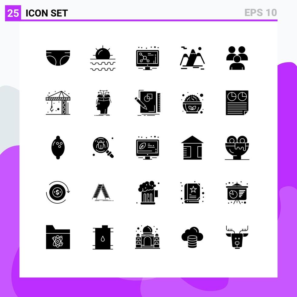 Universal Icon Symbols Group of 25 Modern Solid Glyphs of landscape travel vacation mountain molecule Editable Vector Design Elements