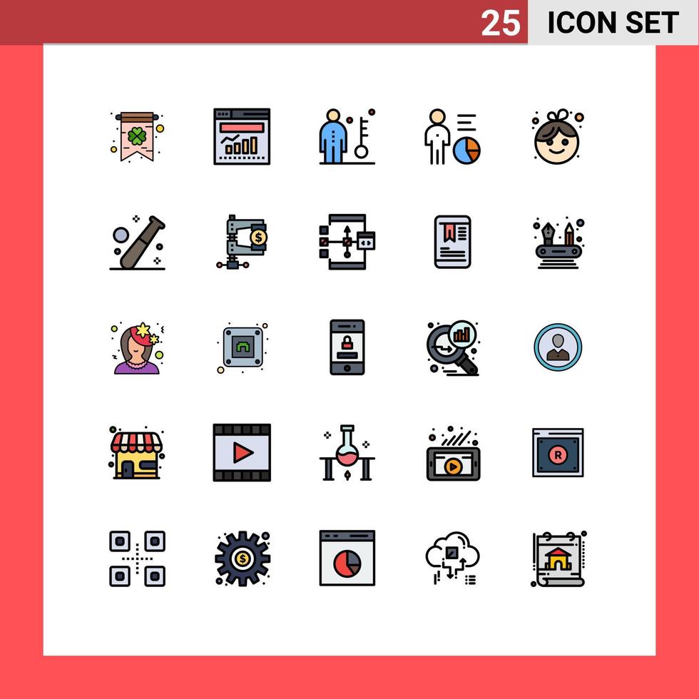 Group of 25 Filled line Flat Colors Signs and Symbols for baby management human efficiency chart Editable Vector Design Elements