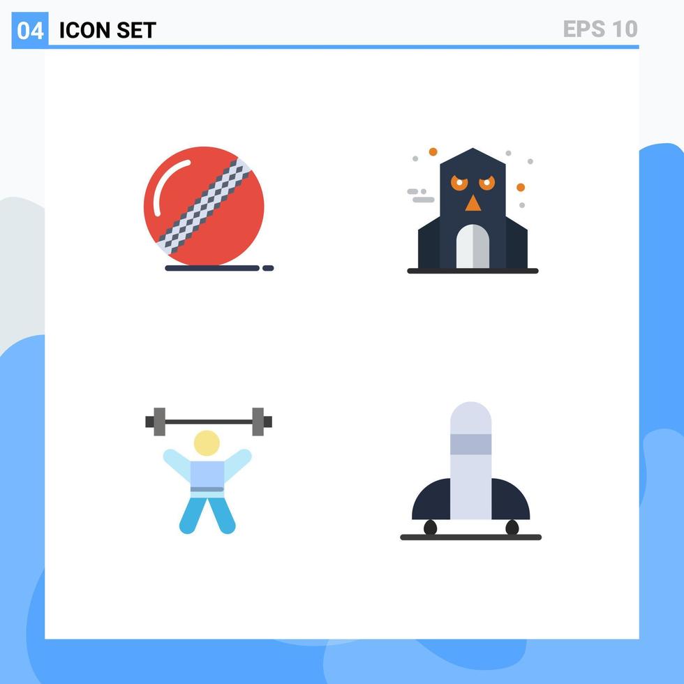 Set of 4 Vector Flat Icons on Grid for ball avatar sport haunted house gym Editable Vector Design Elements