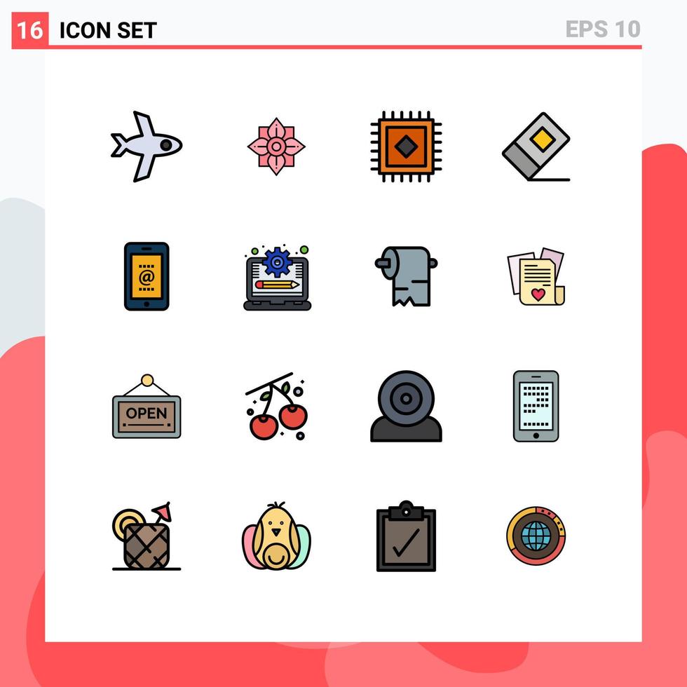 User Interface Pack of 16 Basic Flat Color Filled Lines of management system laptop education phone mail Editable Creative Vector Design Elements