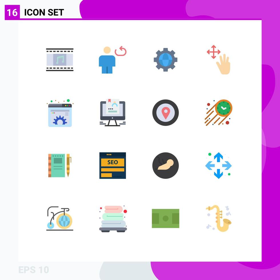 conjunto de pictogramas de 16 colores planos simples del documento con gestos repetidos tres paquetes editables de elementos de diseño de vectores creativos