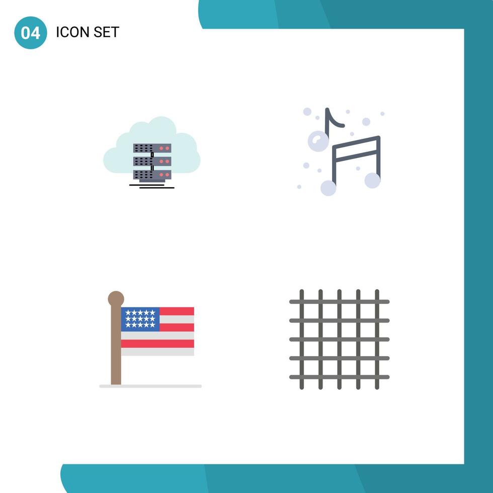 Set of 4 Commercial Flat Icons pack for cloud flag data art united Editable Vector Design Elements