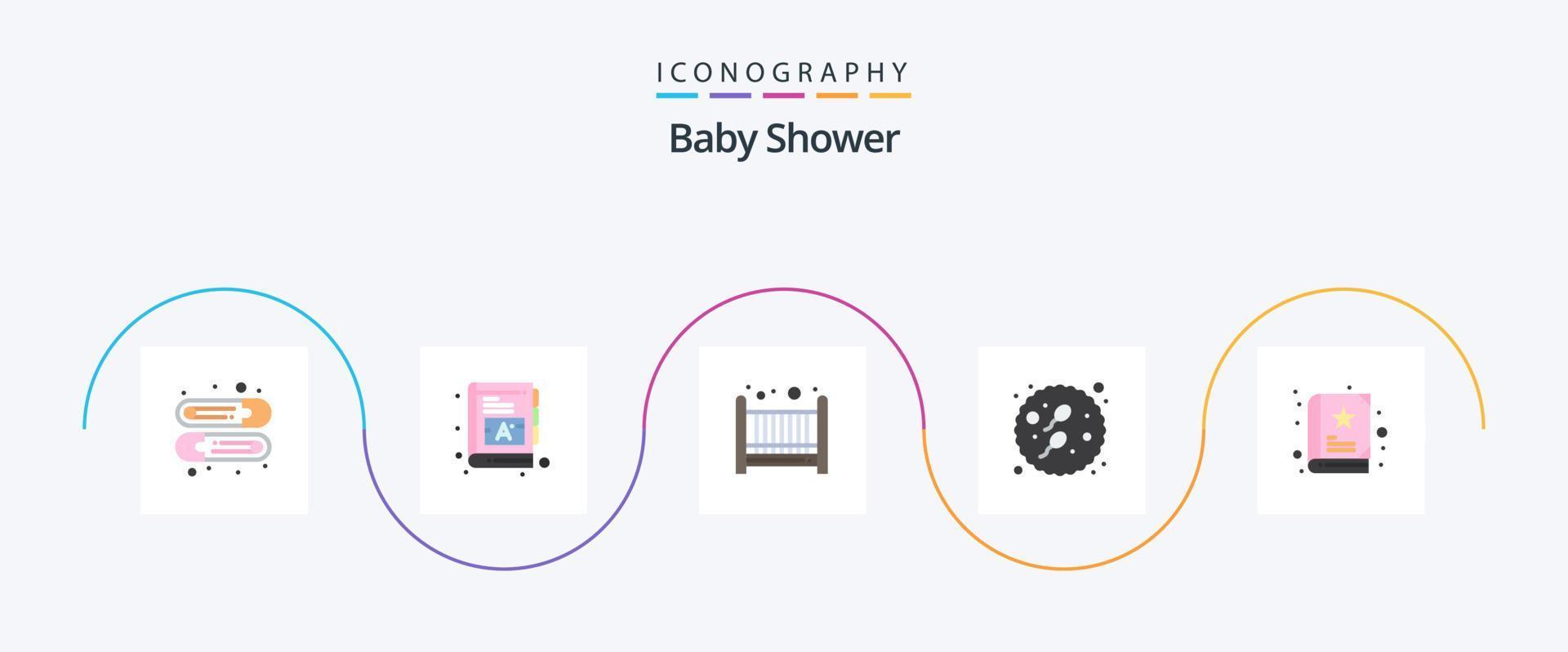 paquete de 5 iconos planos de baby shower que incluye. libro. malo. bebé. sexual vector