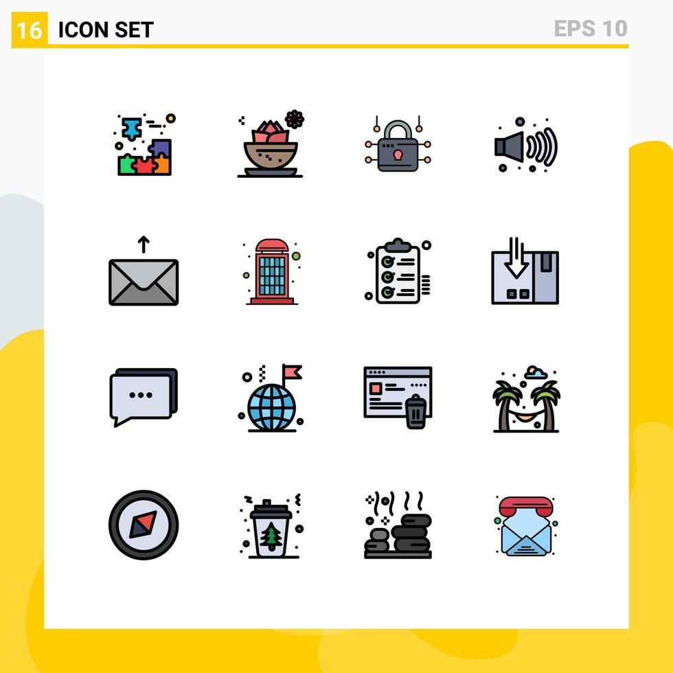 Universal Icon Symbols Group of 16 Modern Flat Color Filled Lines of mail noise spa gas security Editable Creative Vector Design Elements