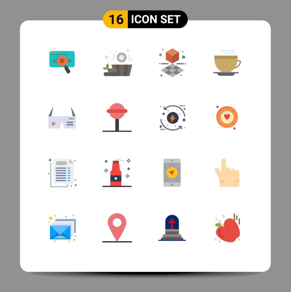 Flat Color Pack of 16 Universal Symbols of computer cup wood coffee shape Editable Pack of Creative Vector Design Elements