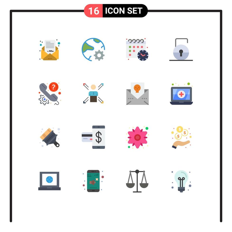 16 Flat Color concept for Websites Mobile and Apps faq security online protect key Editable Pack of Creative Vector Design Elements