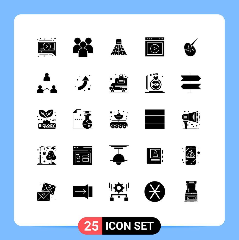 Mobile Interface Solid Glyph Set of 25 Pictograms of brush web badminton ux play Editable Vector Design Elements