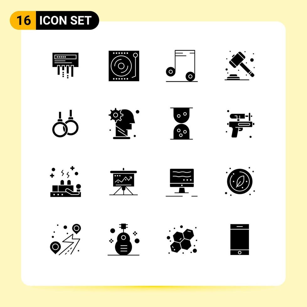 16 User Interface Solid Glyph Pack of modern Signs and Symbols of ring law vinyl mortgage auction Editable Vector Design Elements