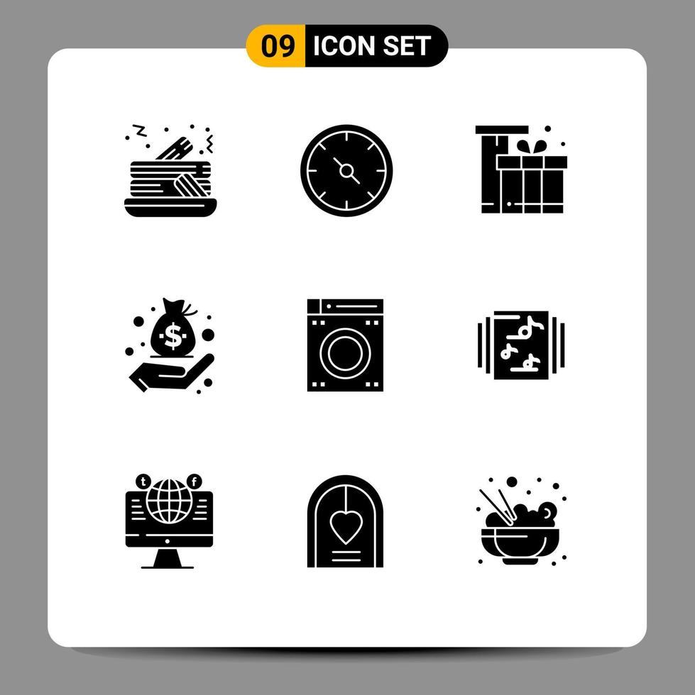 Universal Icon Symbols Group of 9 Modern Solid Glyphs of machine management box hand business Editable Vector Design Elements
