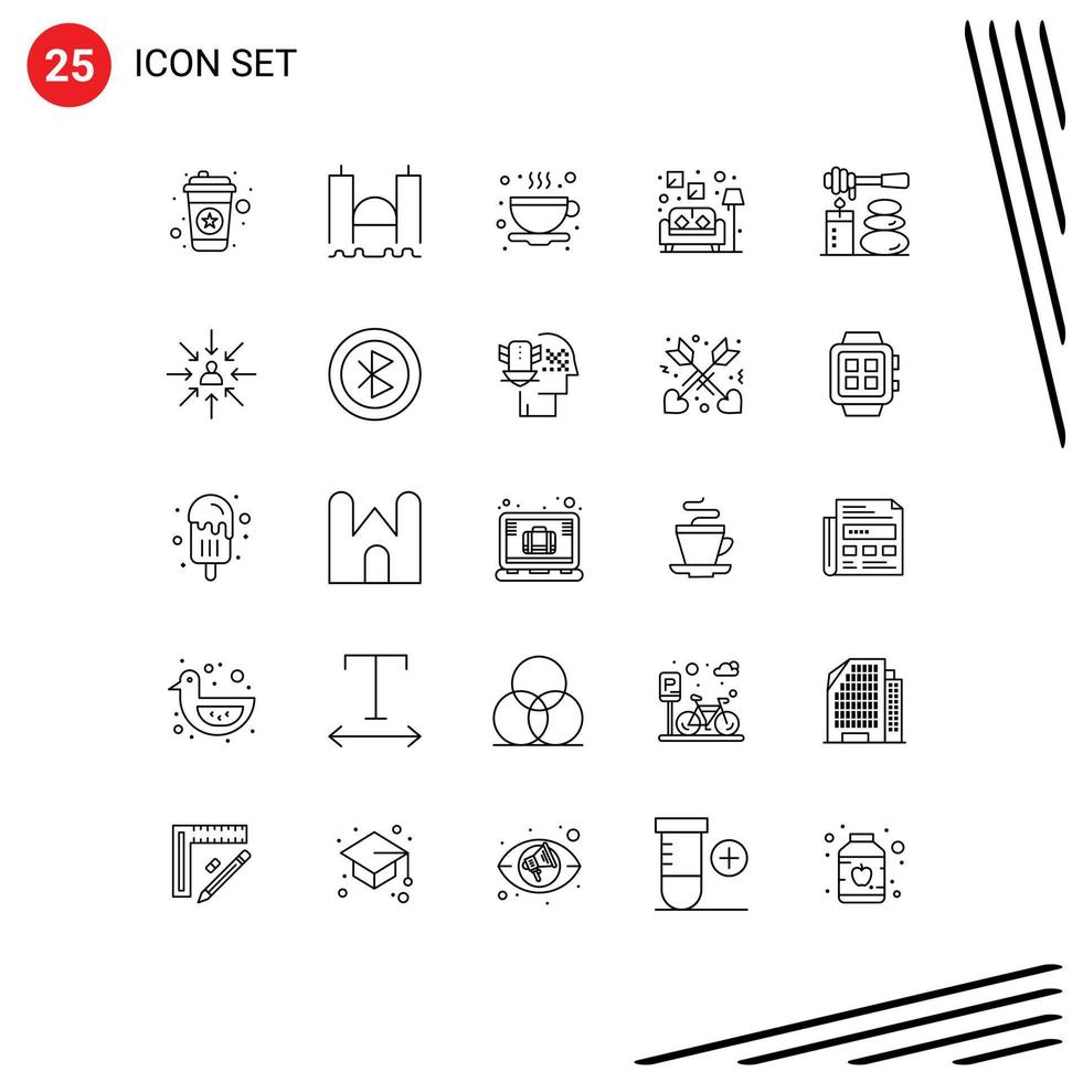 Pack of 25 creative Lines of spa massages river sofa couch Editable Vector Design Elements