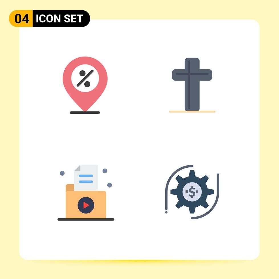 Group of 4 Flat Icons Signs and Symbols for ecommerce document percentage christian folder Editable Vector Design Elements