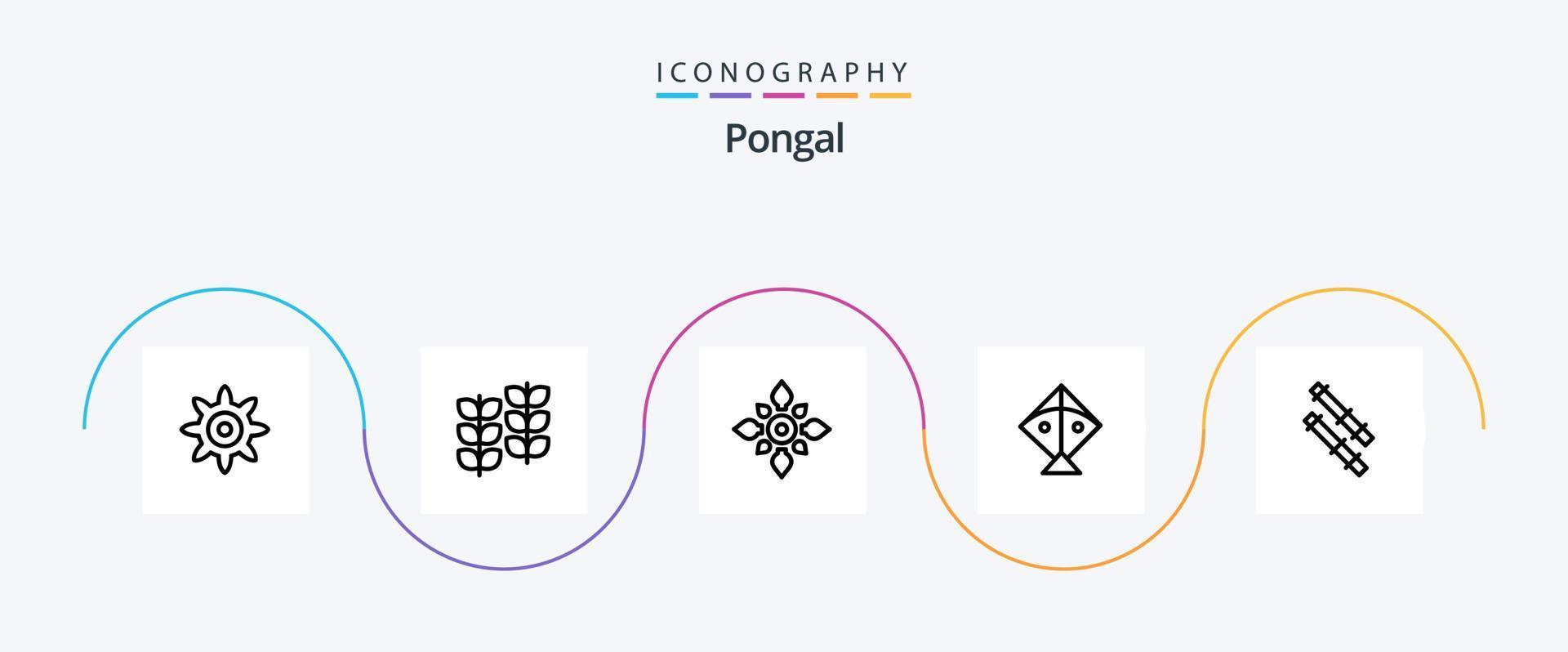 Pongal Line 5 Icon Pack Including . bamboo. decoration. flying. kite vector