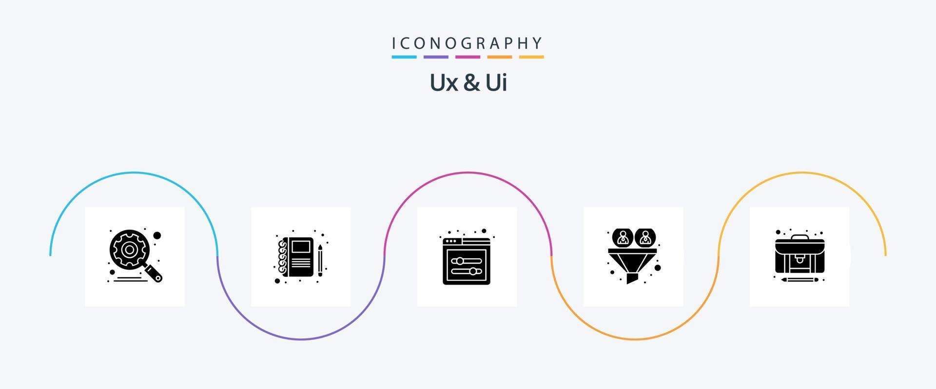 Ux And Ui Glyph 5 Icon Pack Including creator. article. ui sliders. user. funnel vector