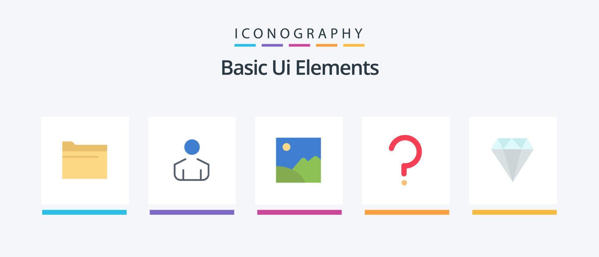 Basic Ui Elements Flat 5 Icon Pack Including jewelry. diamond. gallery. mark. question. Creative Icons Design vector