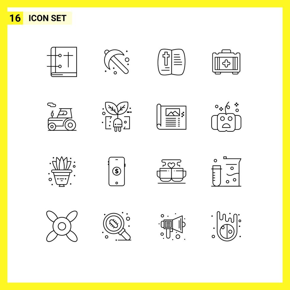 Set of 16 Vector Outlines on Grid for tractor healthbag tool bag nature Editable Vector Design Elements