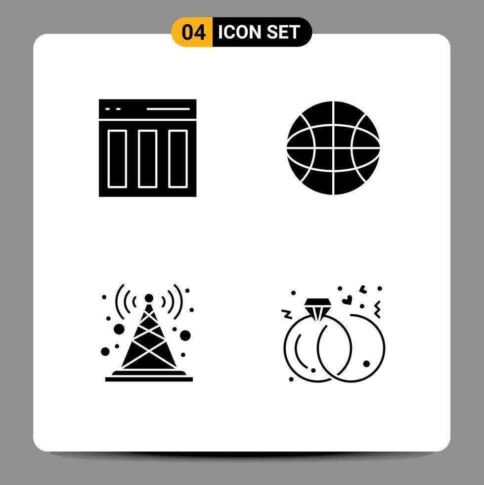 4 Universal Solid Glyphs Set for Web and Mobile Applications columns signal interface internet tower Editable Vector Design Elements