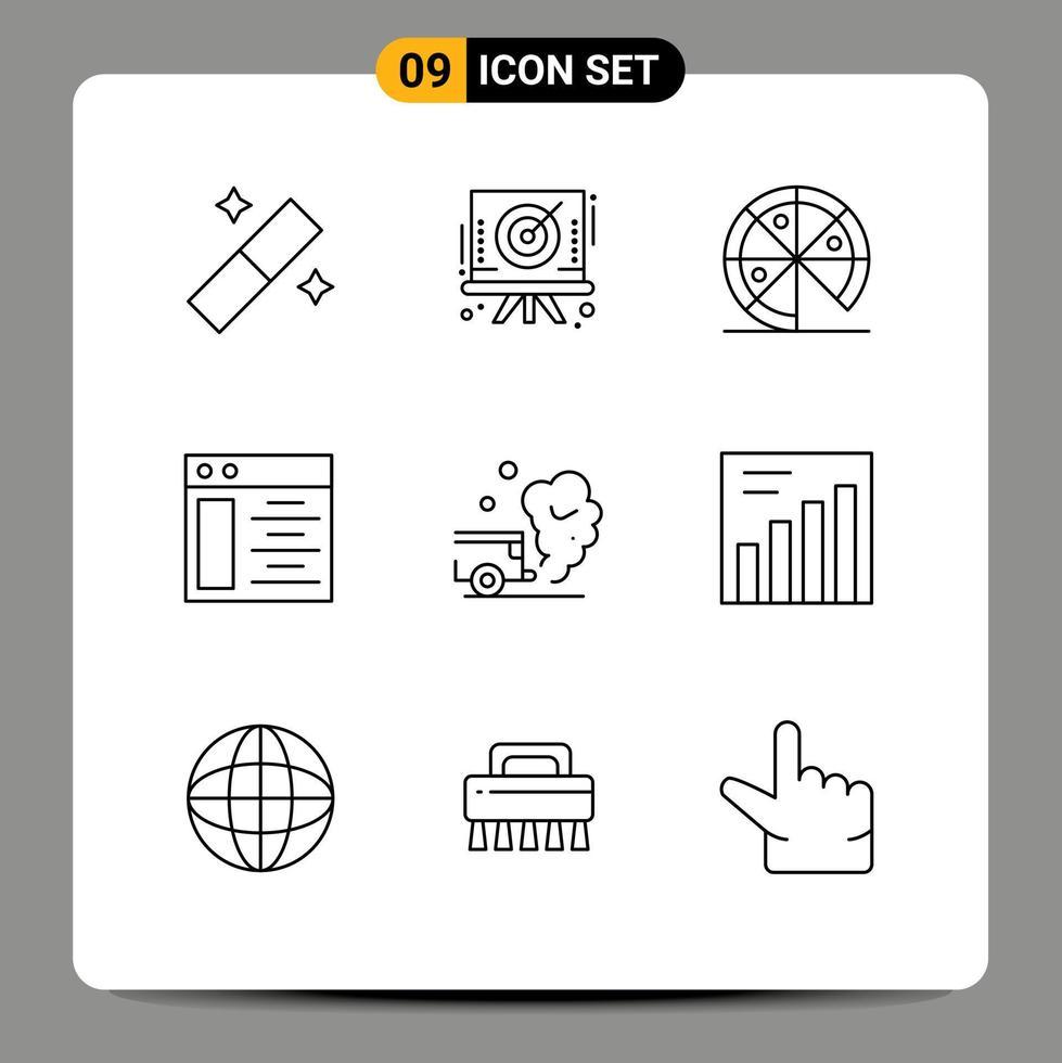 Modern Set of 9 Outlines and symbols such as smoke gas junk car server Editable Vector Design Elements