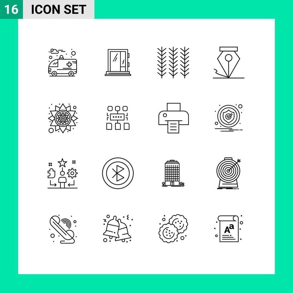 grupo de 16 esbozos signos y símbolos para elementos de diseño vectorial editables de forma libre de pluma de cereal rangoli india vector