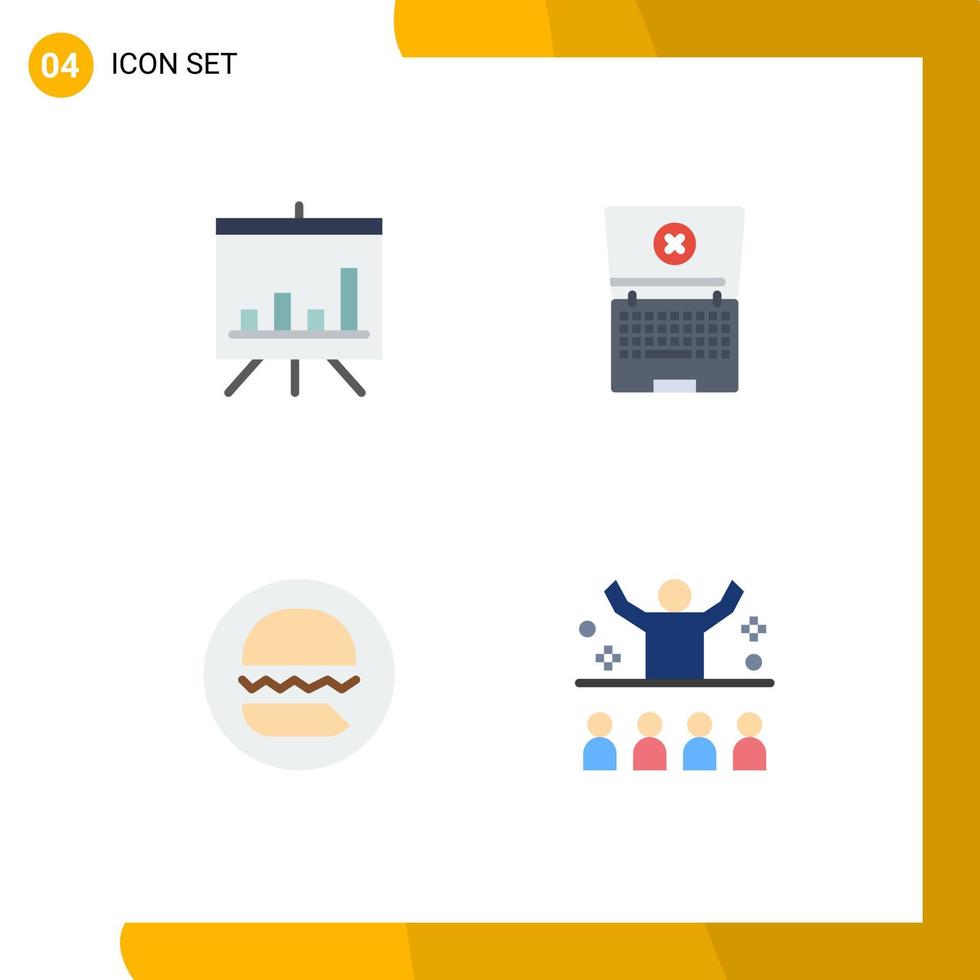 Pictogram Set of 4 Simple Flat Icons of analytics no laptop burgers conference Editable Vector Design Elements