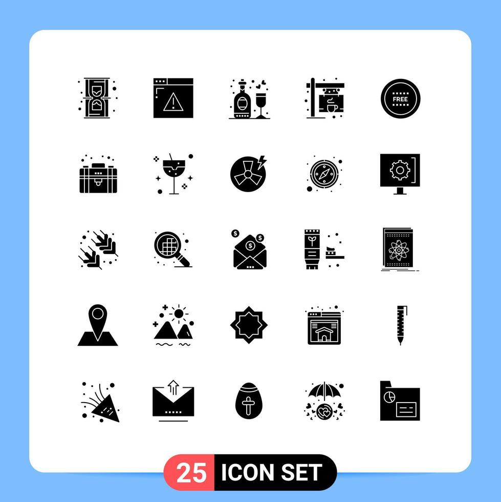 25 User Interface Solid Glyph Pack of modern Signs and Symbols of ecommerce board celebration shop coffee Editable Vector Design Elements