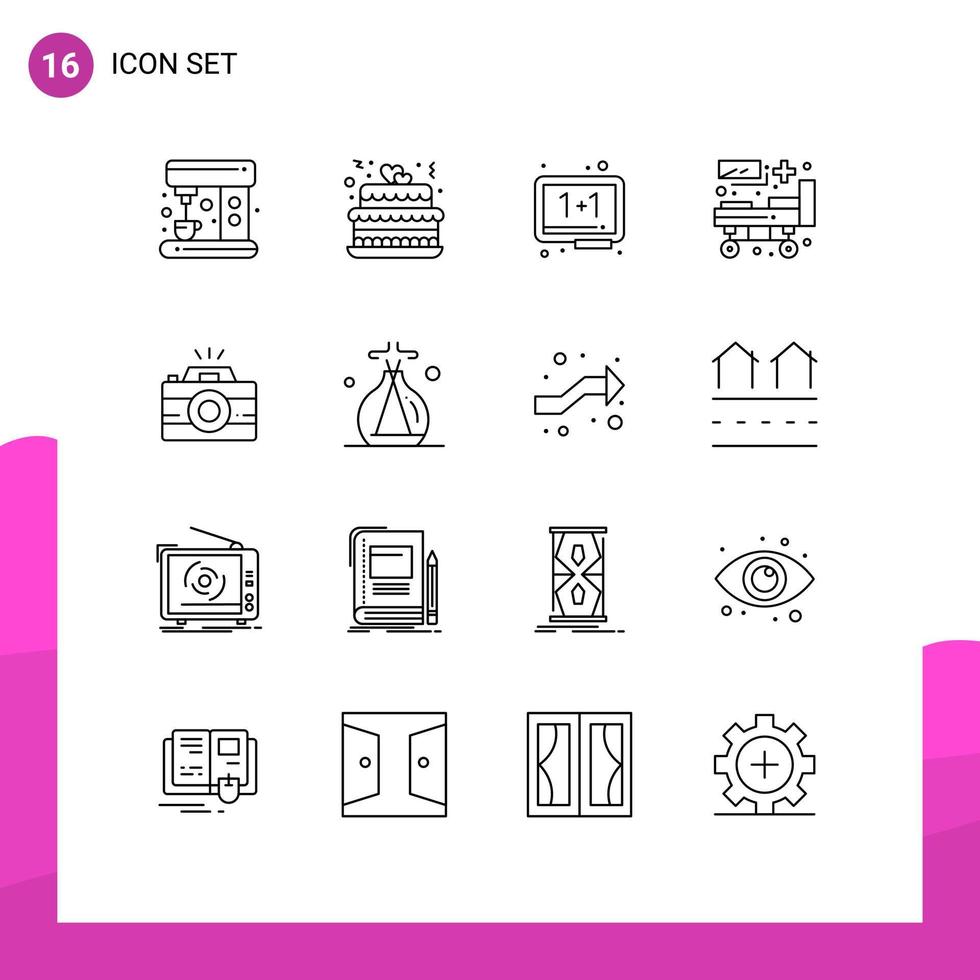 Modern Set of 16 Outlines and symbols such as image patient bed education medical bed Editable Vector Design Elements