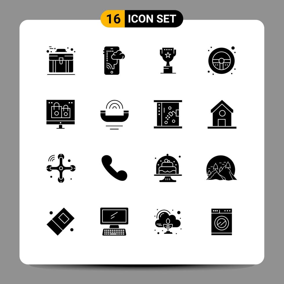 Set of 16 Modern UI Icons Symbols Signs for christmas wheel award steering wheel helm Editable Vector Design Elements