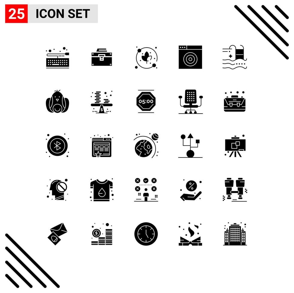 Set of 25 Commercial Solid Glyphs pack for summer holiday toolkit target find Editable Vector Design Elements