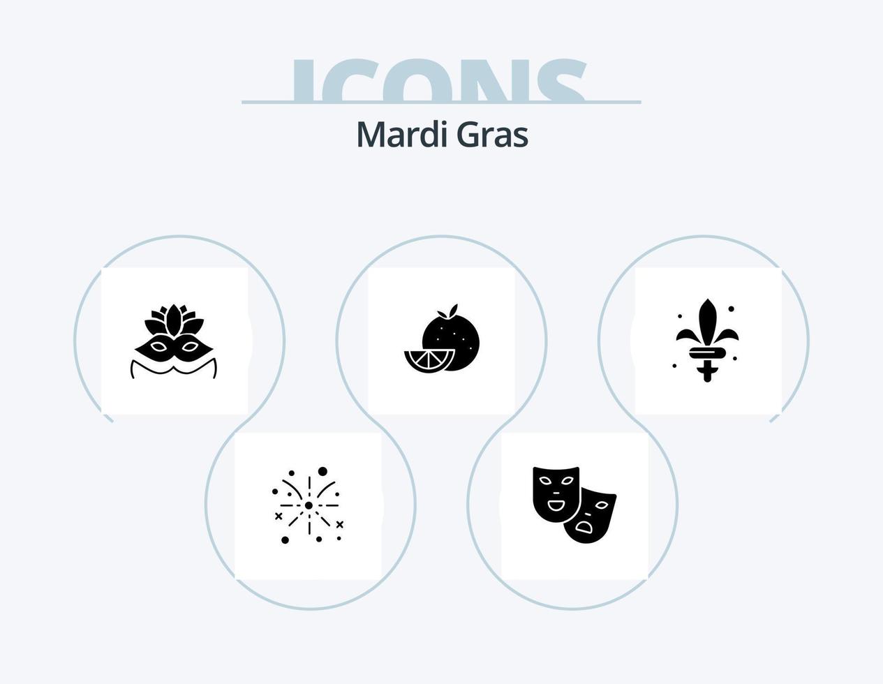 mardi gras glyph icon pack 5 diseño de iconos. arma. juego. máscara de carnaval Mardi Gras. alimento vector