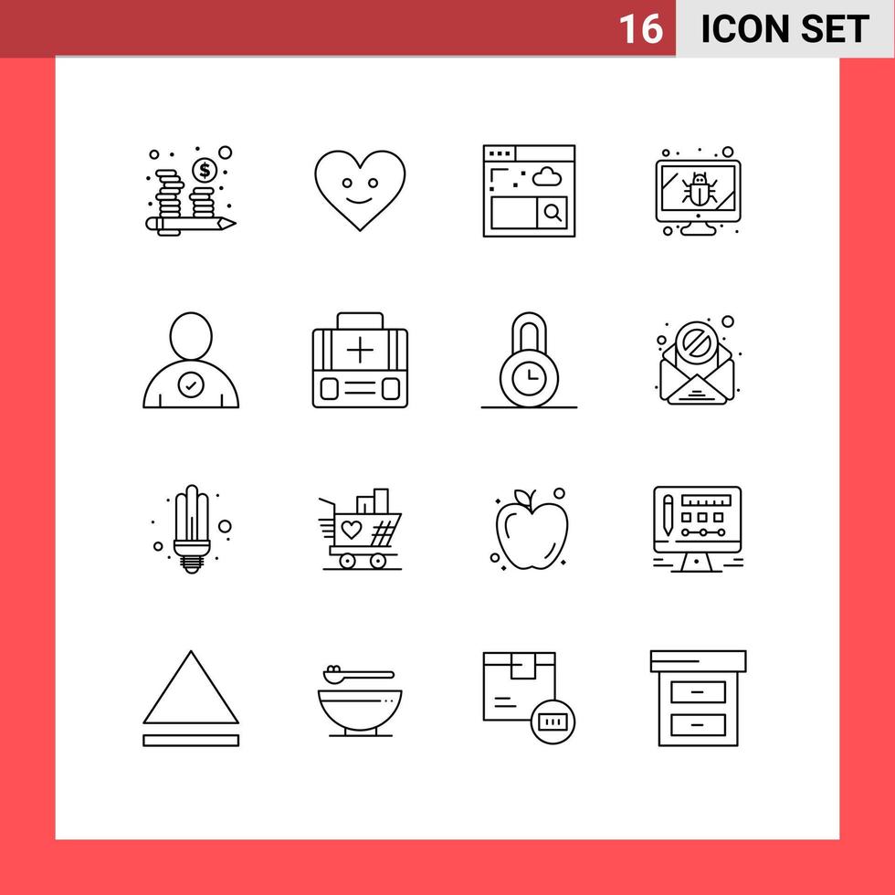 16 Creative Icons Modern Signs and Symbols of briefcase complete internet check screen Editable Vector Design Elements