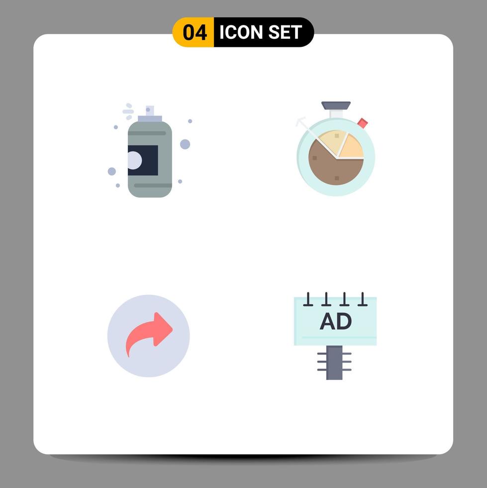 Set of 4 Vector Flat Icons on Grid for spray arrow paint clock ui Editable Vector Design Elements