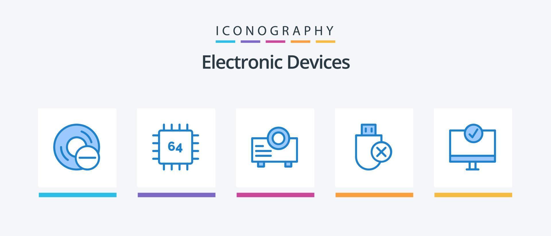 Paquete de 5 iconos azules de dispositivos que incluye palo. hardware. artilugio. dispositivos. proyector. diseño de iconos creativos vector