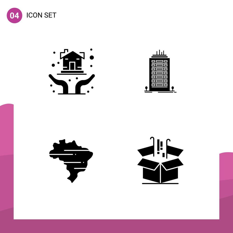 4 Creative Icons Modern Signs and Symbols of hand map protection hands skyscaper box Editable Vector Design Elements