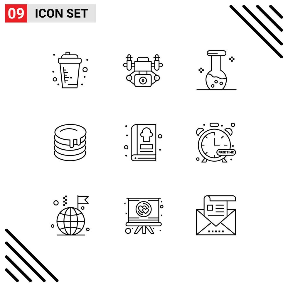 Modern Set of 9 Outlines Pictograph of cooking canada analysis wedding cake cake Editable Vector Design Elements