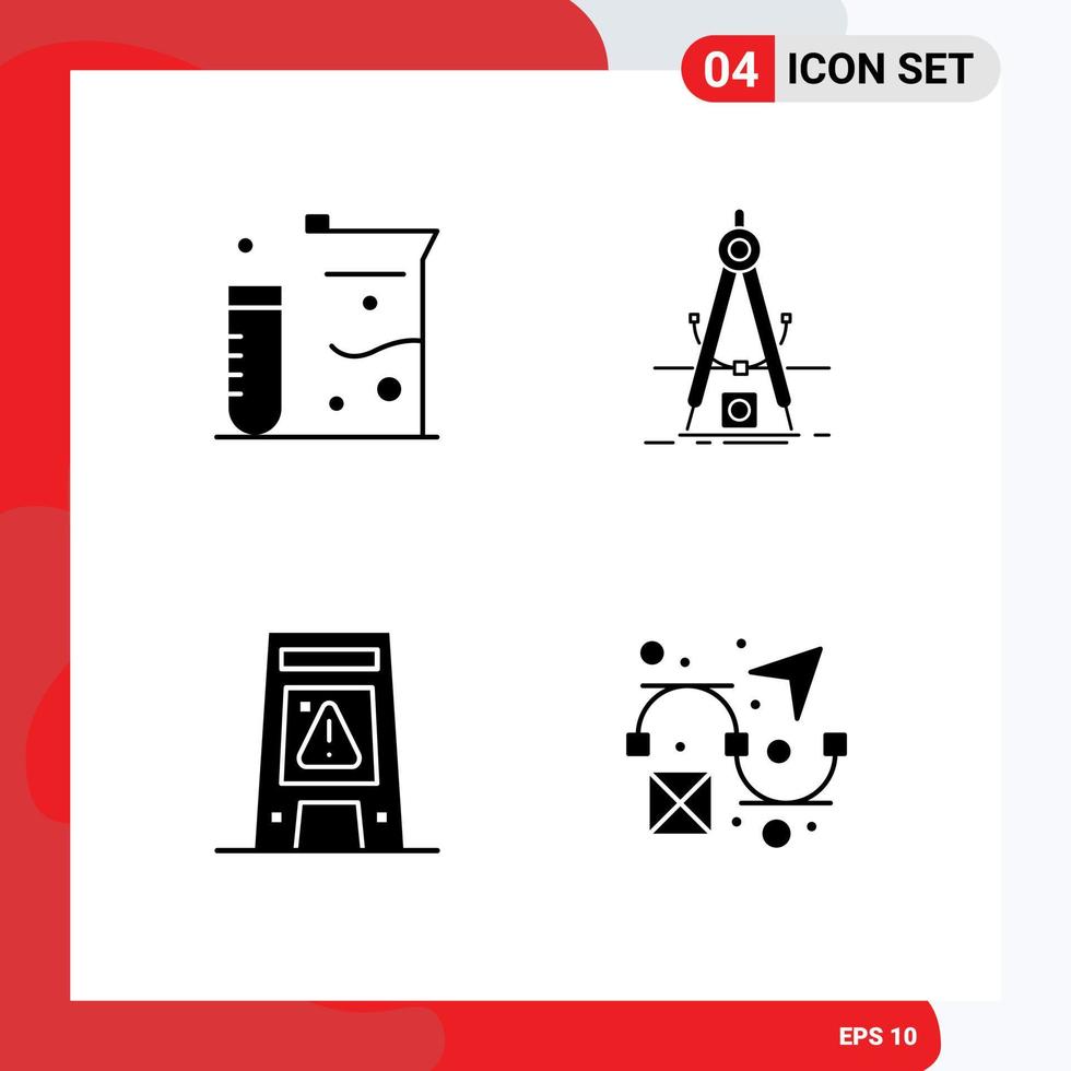 4 User Interface Solid Glyph Pack of modern Signs and Symbols of chemistry floor science product signaling Editable Vector Design Elements