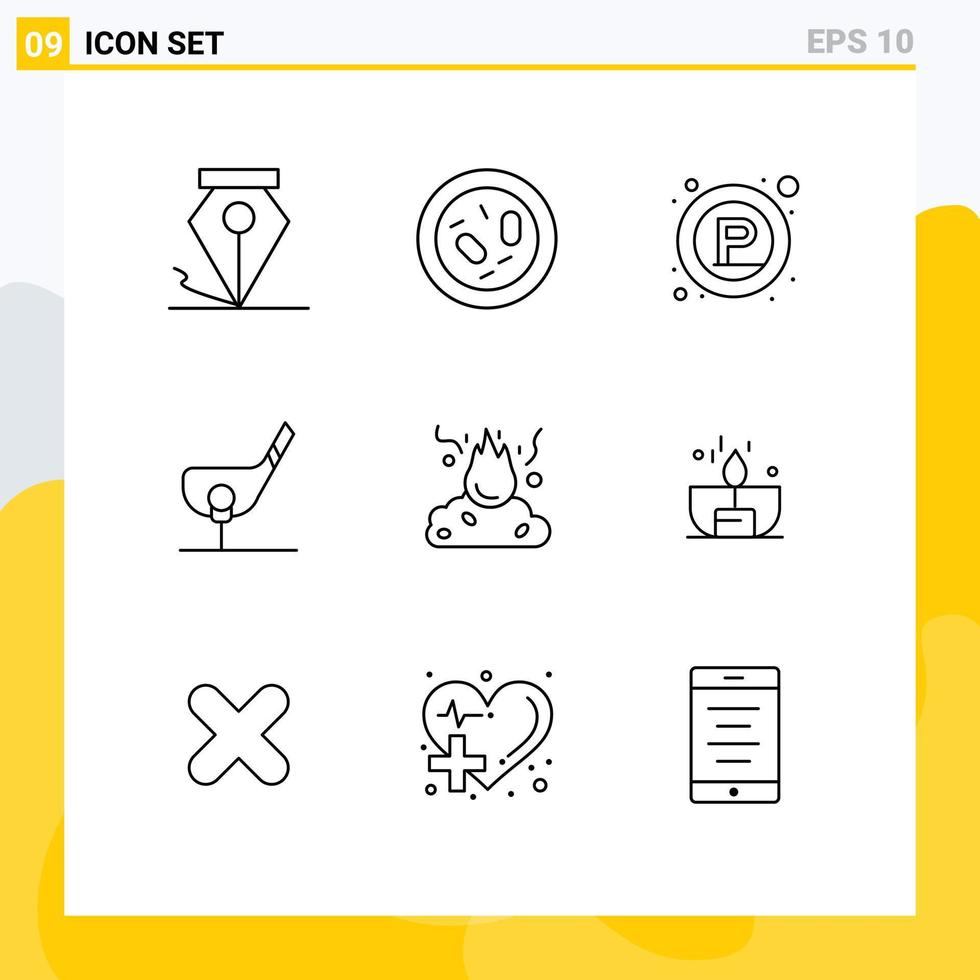 9 Thematic Vector Outlines and Editable Symbols of burn golf parking club aim Editable Vector Design Elements